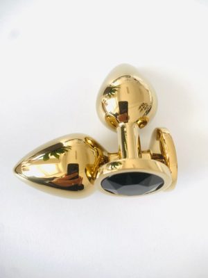 Dop anal metalic auriu cu diamant negru, S, 8 cm, cod produs: MT-09-S-Negru