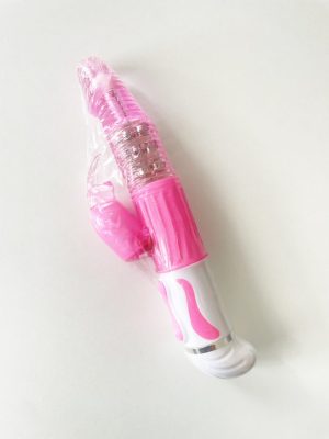 Vibrator roz cu vibrații și rotații de 28 cm, alb roz, cod produs: Debra0934