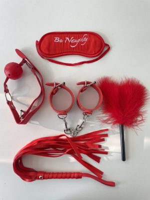 Set BDSM pentru cupluri – accesorii senzuale roșii, 5 piese, cod produs: BK-22-A