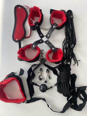 Set erotic BDSM roșu cu negru – 10 piese pentru pasiune intensă, cod produs JOC-45-R