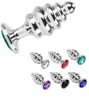Dop anal metalic cu striatii si diamante colorate, cod produs: MT-11